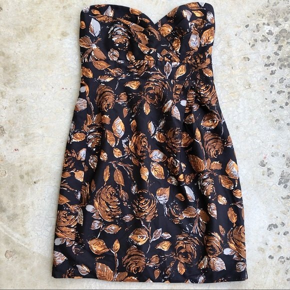 Tibi Dress Silk Strapless Floral Print Black Sweetheart Neckline 0 - Picture 2 of 7